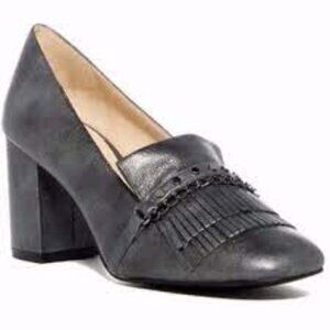 NINE WEST Utton Kiltie Block Heel Pumps Women's size 10 M Metallic Gray